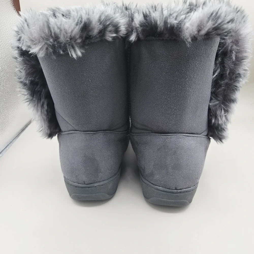 Vionic Fairfax Gray Faux Fur Winter Boots Women's‎ Size 7 Mid Calf Comfort Shoes